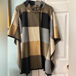 Chico's Black and Tan Checkered Cape